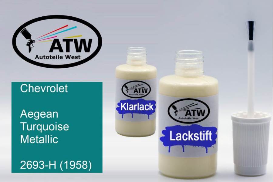 Chevrolet, Aegean Turquoise Metallic, 2693-H (1958): 20ml Lackstift + 20ml Klarlack - Set, von ATW Autoteile West.